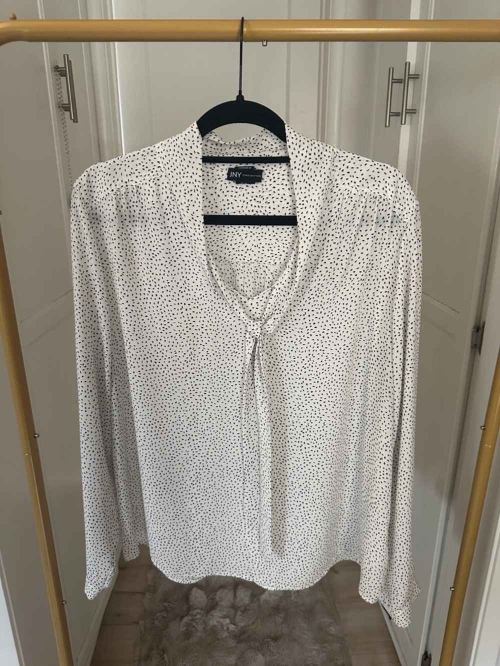 Ann Taylor White Polka-Dot Tie-Neck Blouse